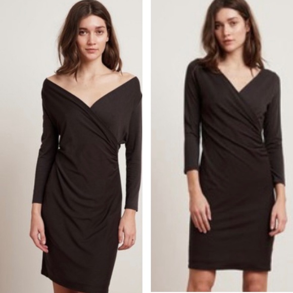 Velvet by Graham and Spencer Plum Grey Front Wrap Jersey Bodycon Sheath Dress M - Picture 1 of 13
